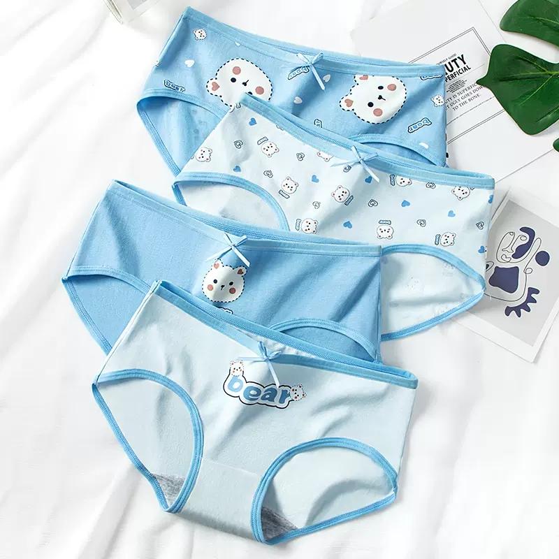 ZJX 4 Stück/Set Baumwolle Damen Slips Atmungsaktive Unterwäsche Niedliche Schleife Mädchen Slips Niedrige Taille Unterhosen M