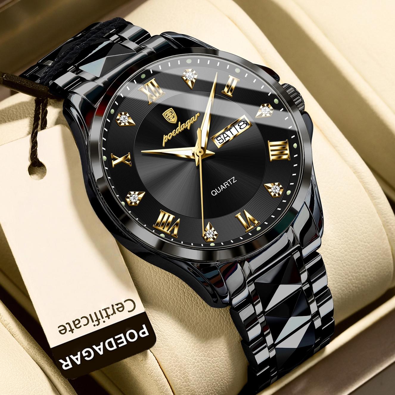 Mode Militär Herrenuhr Wasserdicht Leuchtend Datum Woche Herren Armbanduhr Edelstahl Quarz Herrenuhren Männlich