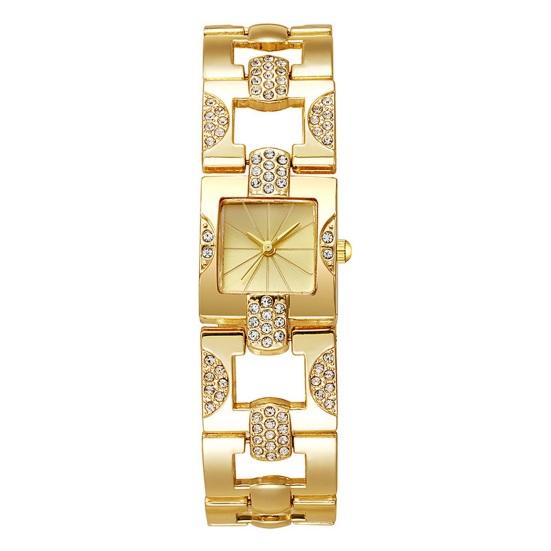 Damen Strass Armbanduhr Quadratisches Zifferblatt Klassisch Lässig Formell Kleid Quarz Armreif Armbanduhr Modeschmuck Accessoire beige