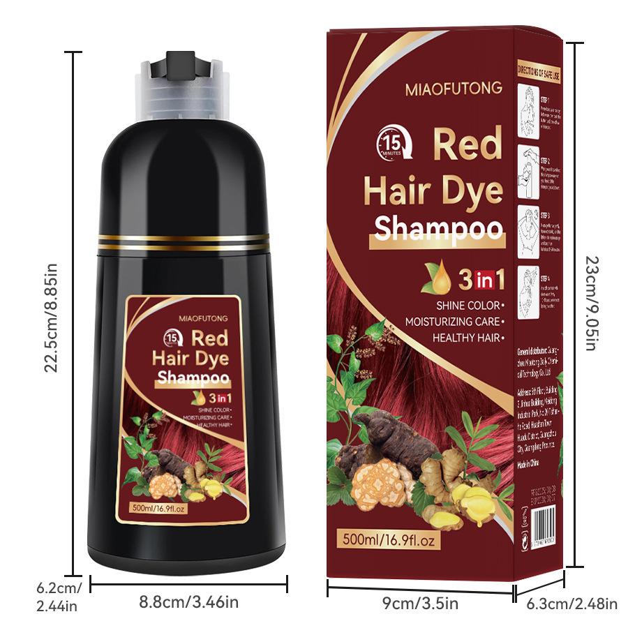 Braunes Haarfarbe Shampoo 3 in 1, Feuchtigkeit spendend, Pflegend, Natürliche Ingwer-Formel 500ml rot