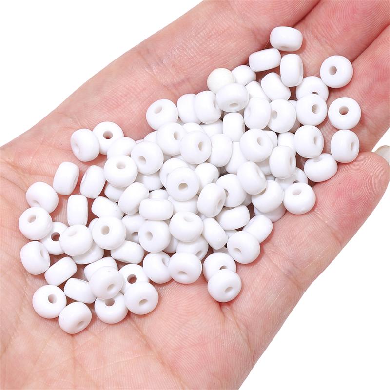 100 Stück 7 x 4 mm Acryl-Perlen, flach, rund, locker, Space-Perlen für Halskette, Armband, DIY-Schmuck, Basteln weiß