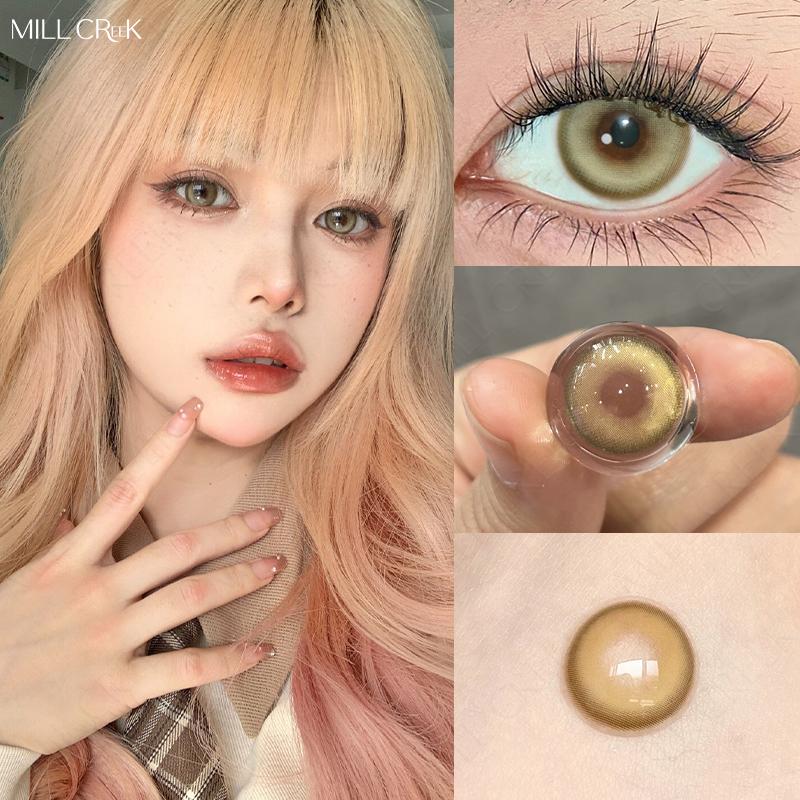 Mill Creek Farbige Kontaktlinsen mit Grad Grün-Blau 14,5 mm Katzenaugen 2024 Neue Cosplay Sommer Ensemble Serie Jährliche Verwendung 2 Stück Kontaktlinsen -8.00 grün