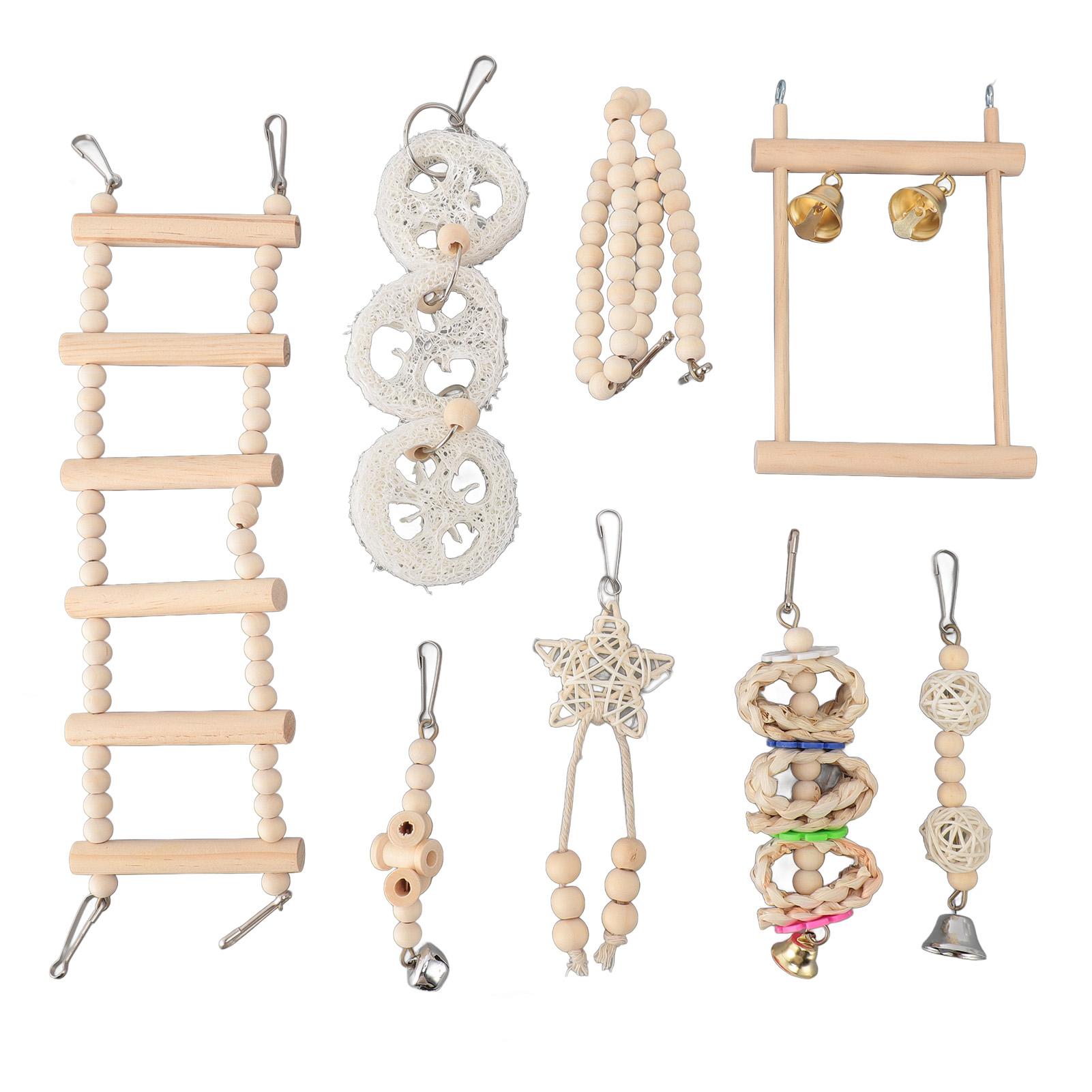 8 Stück Papagei Kauspielzeug Set Hängende Glocke Vogelkäfig Spielzeug Kletterleiter Kauspielzeug Holz Schreddern