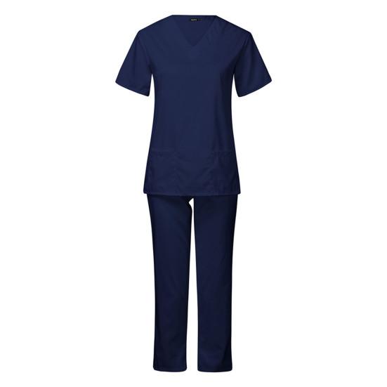 (S-2XL) Krankenschwester-Top-Hosen-Set, einfarbig, elastisch, Unisex, V-Ausschnitt, Taschen, schnell trocknend, Uniform-Outfit-Sets für die Arbeit XL navy blau