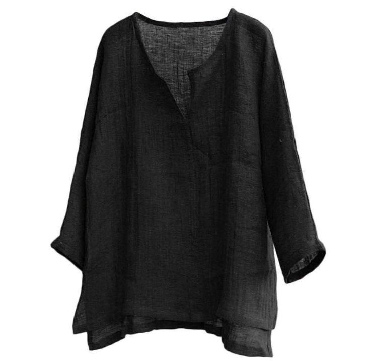 Neue männer Sommer Frühling Lange Ärmel Lose Hemd Einfarbig Casual Langarm Cooles Hemd Vn-eck Tops Größe s-5XL EU XXXL schwarz