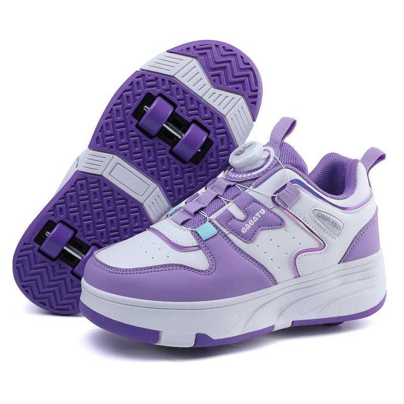 Rollschuhe für Jungen und Jugendliche, abnehmbare flache Schuhe mit vier Rädern, Rollschuhe für Mädchen, Turnschuhe für Frauen 36 violett