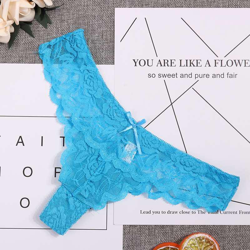 Ultradünner Tanga, transparent, sexy Höschen, Unterwäsche, Damen-Baumwollspitze, Tanga-Slip, Damen-Dessous XL himmelblaue