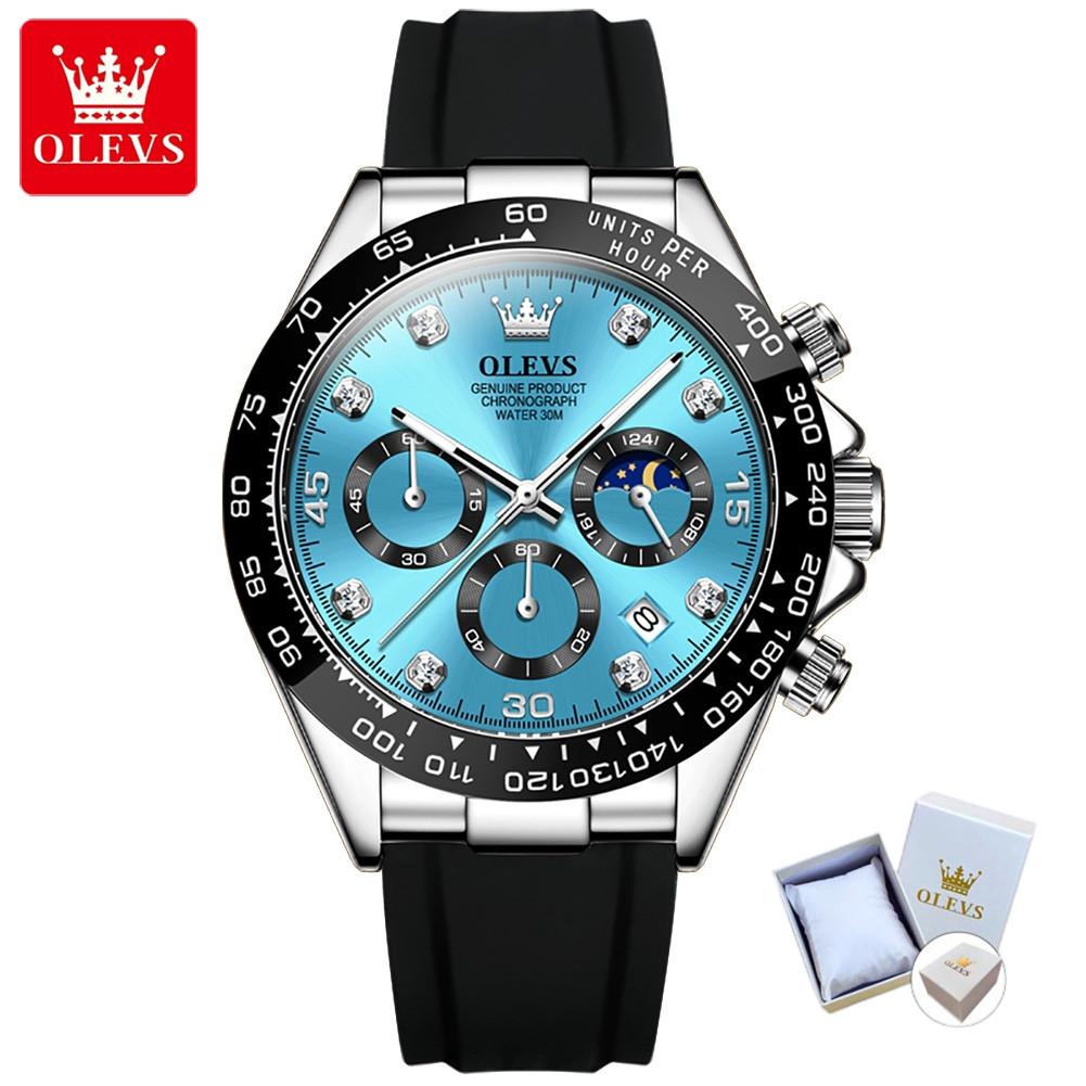 OLEVS Luxus Männer Uhr Quarz Mann Uhren Wasserdicht Leuchtende Top Marke Uhr für Männer Datum Chronograph Sport Armbanduhr himmelblau