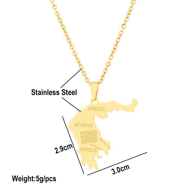 Halskette mit Anhänger mit Karte und Flagge von Griechenland, Edelstahl, Farbe Gold/Silber, Hellenische Republik, Männer und Frauen, Karte, Schmuck, patriotisches Geschenk 45cm beige