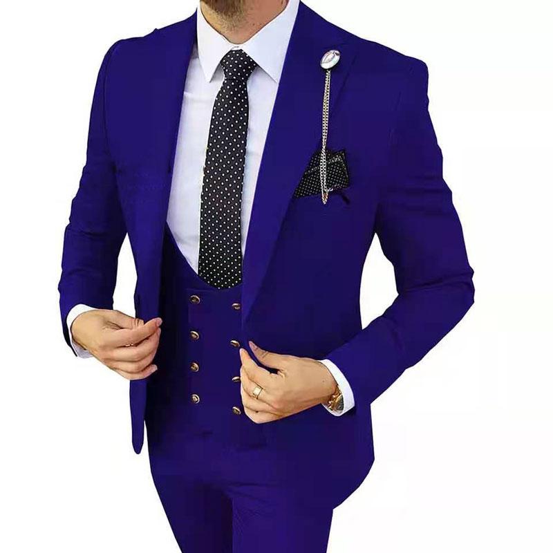 Royal Blau Neue Stil Handel Business Casual 3 Sets Anzüge Bräutigam Trauzeugen Hochzeit Bankett Anzug Männlich 3 Stück 2XL königsblau