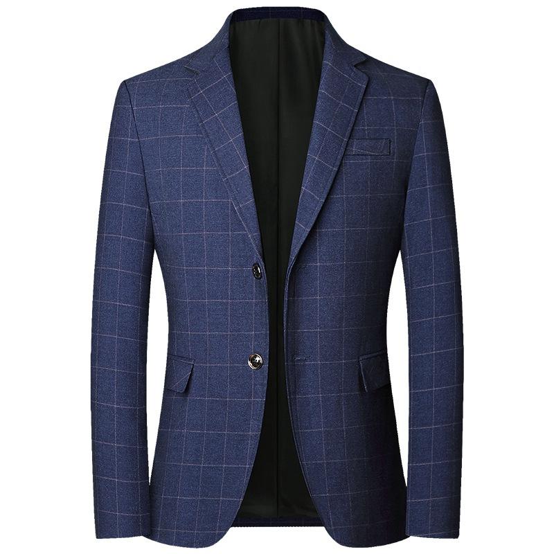 Großer Herren-Blazer im Vintage-Stil, kariert, lässig, schmal, Business-Social-Blazer L navy blau