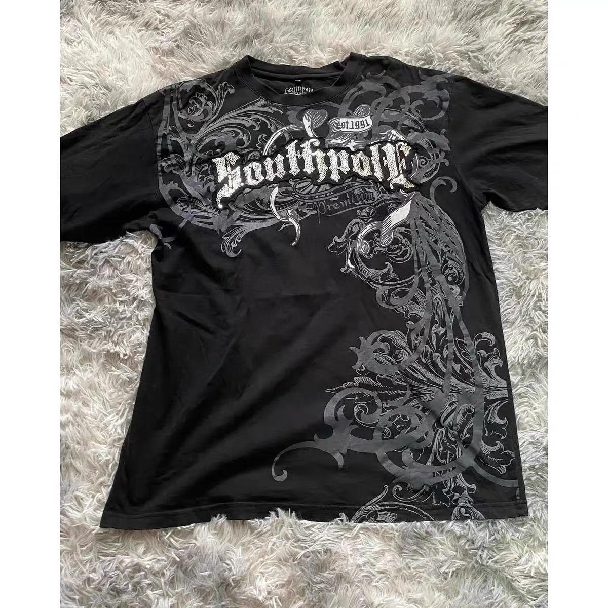 VibeStreet Classic Y2K Gothic Stil T-Shirt Druck Übergroßes T-Shirt High Street Shirts Gothic Rundhals Baumwoll Tops Neues Herren Damen T-Shirt XXL