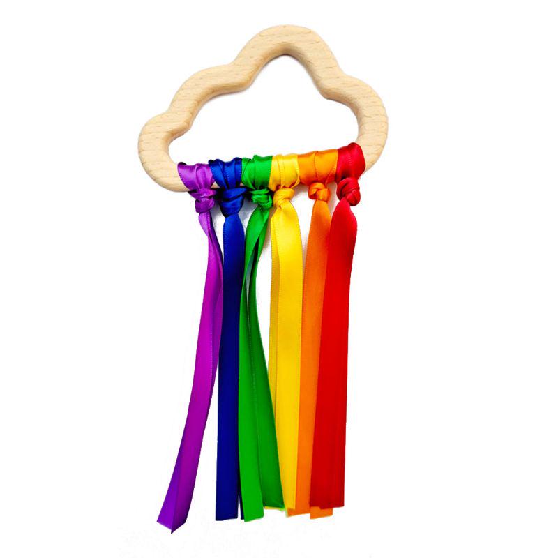 Regenbogen Natur Holzband Ring Waldorf Spielzeug Baby Beißring Neugeborenen Sensorisches Spielzeug