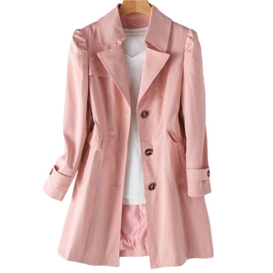 Damen Langer Slim Mantel Elegant Stilvoll Einreihige Jacke Einfarbiger Mantel für Business 4XL rosa