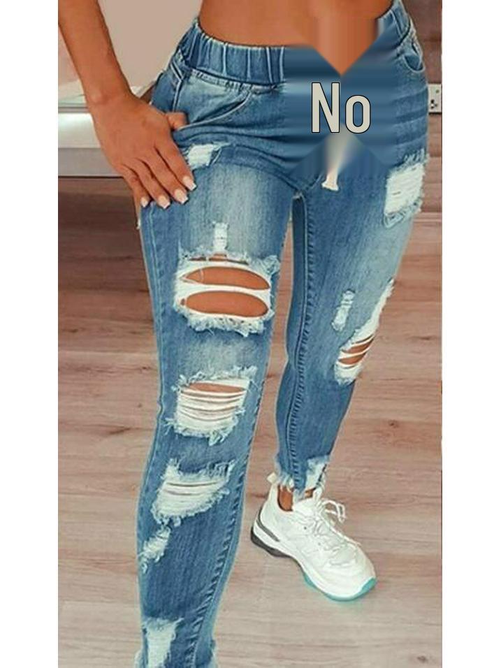 2023 High Waist Ripped Lace-up Damenjeans - Elastischer Bund, Schmales Bein, Lange Hose 3XL hellblaue
