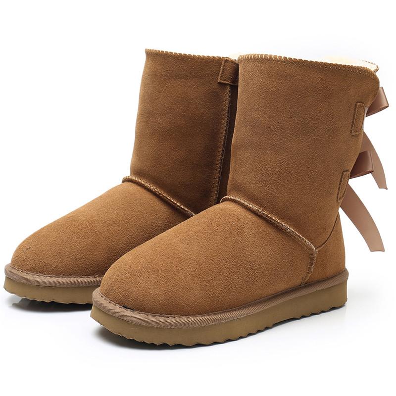 Echtes Leder Damen Schneestiefel Warme Winterstiefel Damenstiefel Warme Winterschuhe Dicke Plüsch Flats Schuhe 42 kastanienbraun