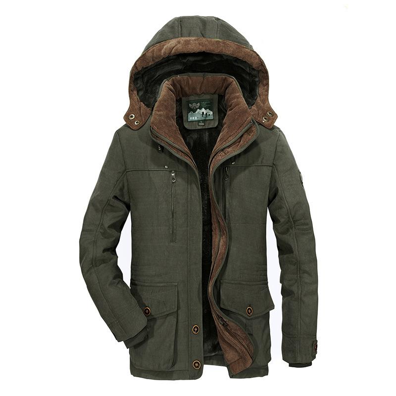 Gute Qualität Wintermäntel für Herren mit mehreren Taschen, Cargo-Jacken, lange Wintermäntel, Daunenjacken mit Kapuze, lässige warme Parkas, Größe 7XL XXXXXL grün