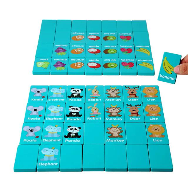 Kinder Holz Memory Solitaire Matching Mahjong Spiel Party Familie Brettspiele Obst Tier Cartoon Frühe Pädagogische Puzzles Spielzeug blue