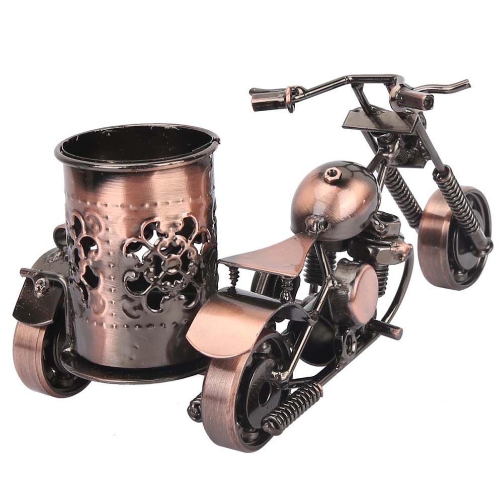 Eisen Motorrad Stiftehalter Bronze Bleistift Organizer Ständer Motorrad Schreibtisch Dekoration Bars Cafés