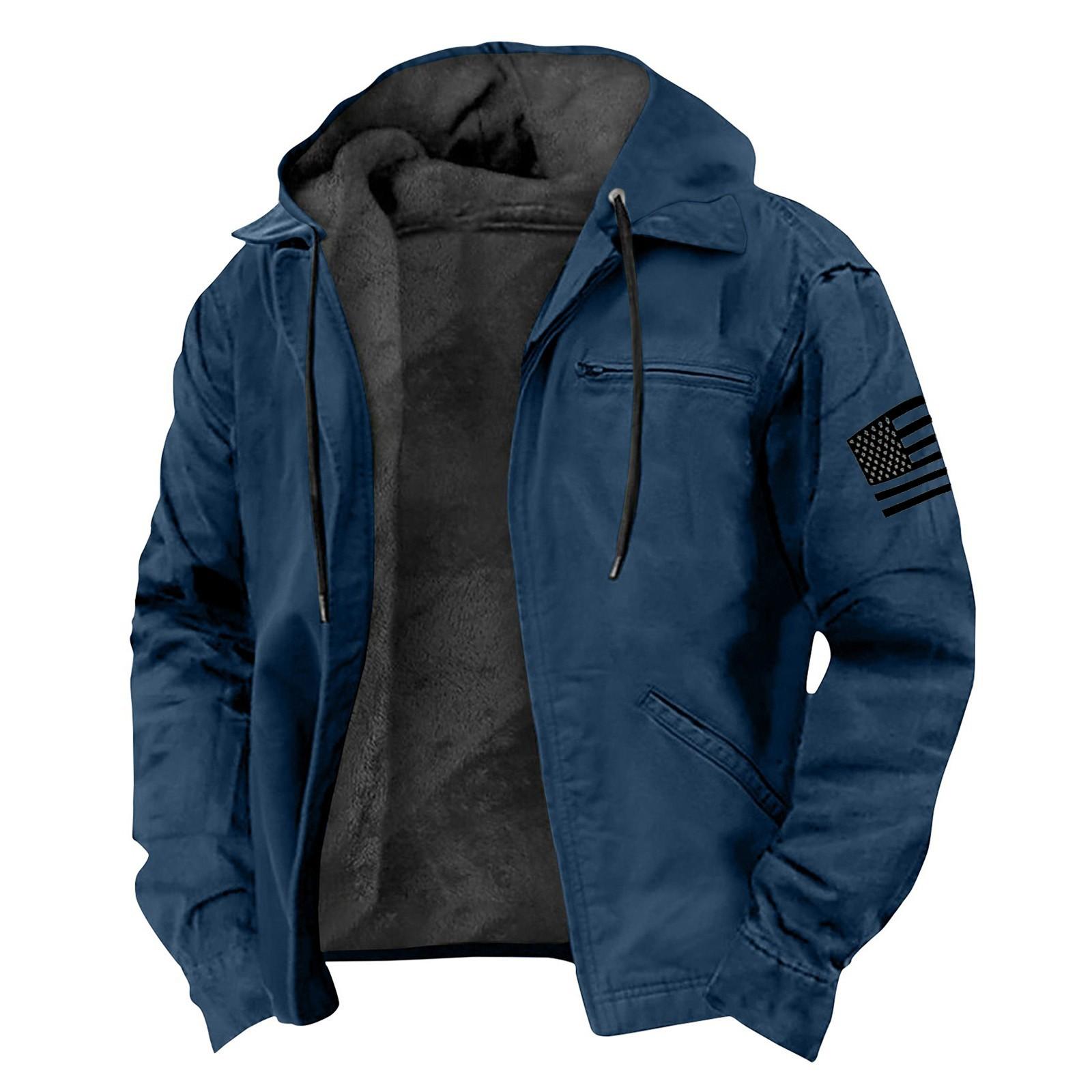 Lässige Herrenjacke mit Reißverschlusstasche und Kapuze, einfarbig, modisch, warme Herrenjacke M