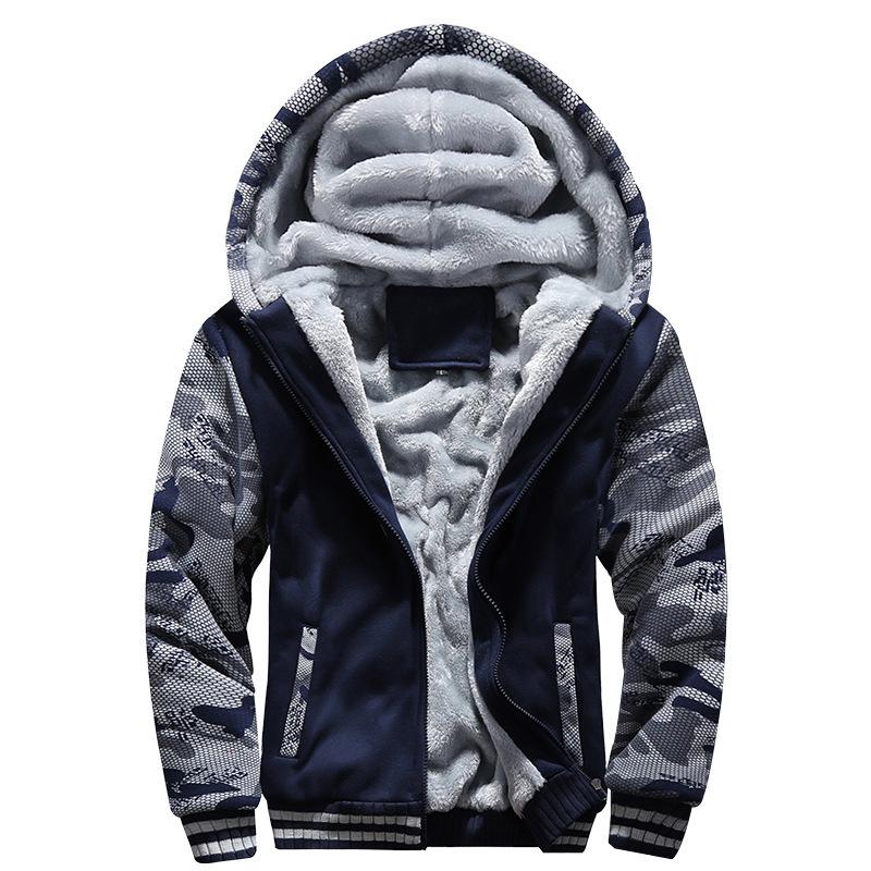 Herren Winterjacke Verdicken Jacken Mit Kapuze Fleece Langarm Daunenjacke Mann Casual Streetwear Herrenbekleidung XL blau