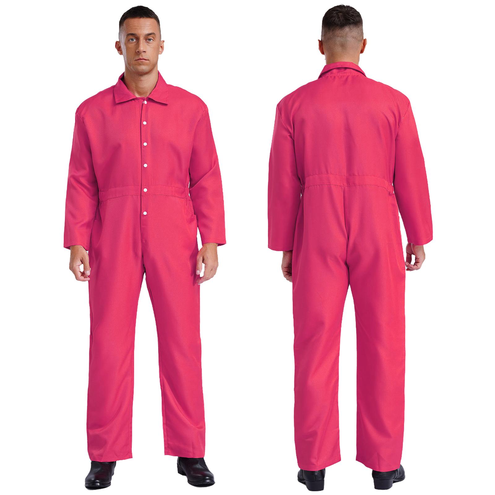 Herren Halloween Party Overall Kostüm Fabrik Uniform Arbeitskleidung Einteiliger Langarm Overall Uniformen Overalls Spielanzug M heißes rosa
