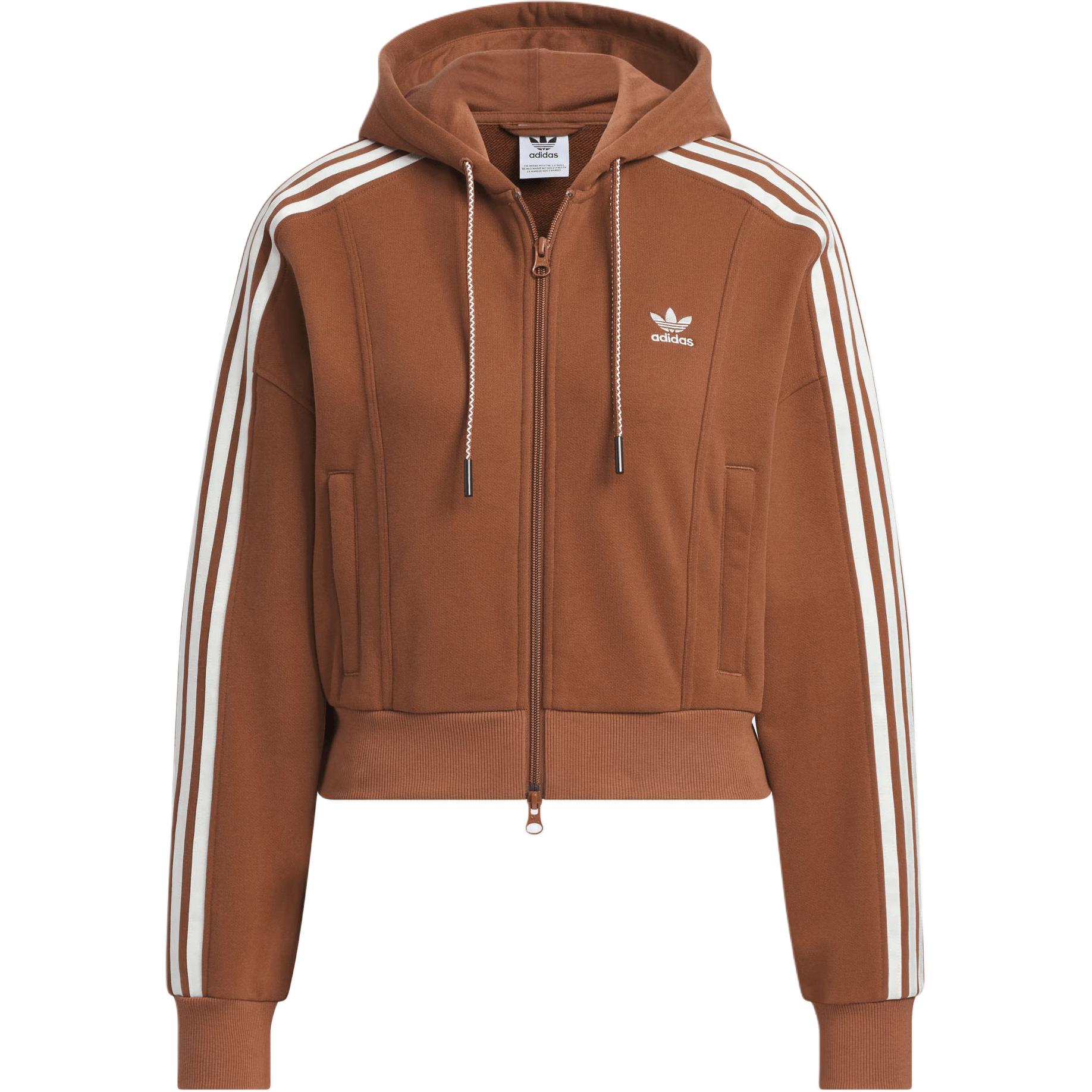 Adidas Originals Adicolor FW24 Zip-Up Kapuzenjacke Damen Jacken Dunkelbraun JM8058 XS