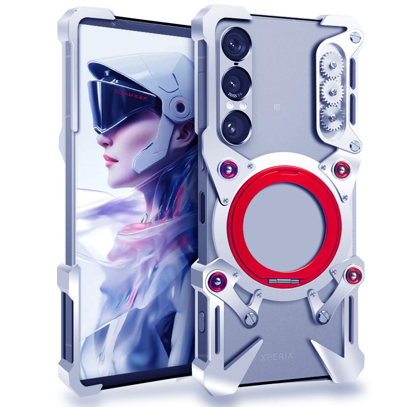 Für Sony Xperia 1 VII,1 VI Armor Metallhülle Abdeckung Magnetischer Randloser 360 Stoßfester Rotierender Ständer Bumper Hülle Sony Xperia 1 VI silber