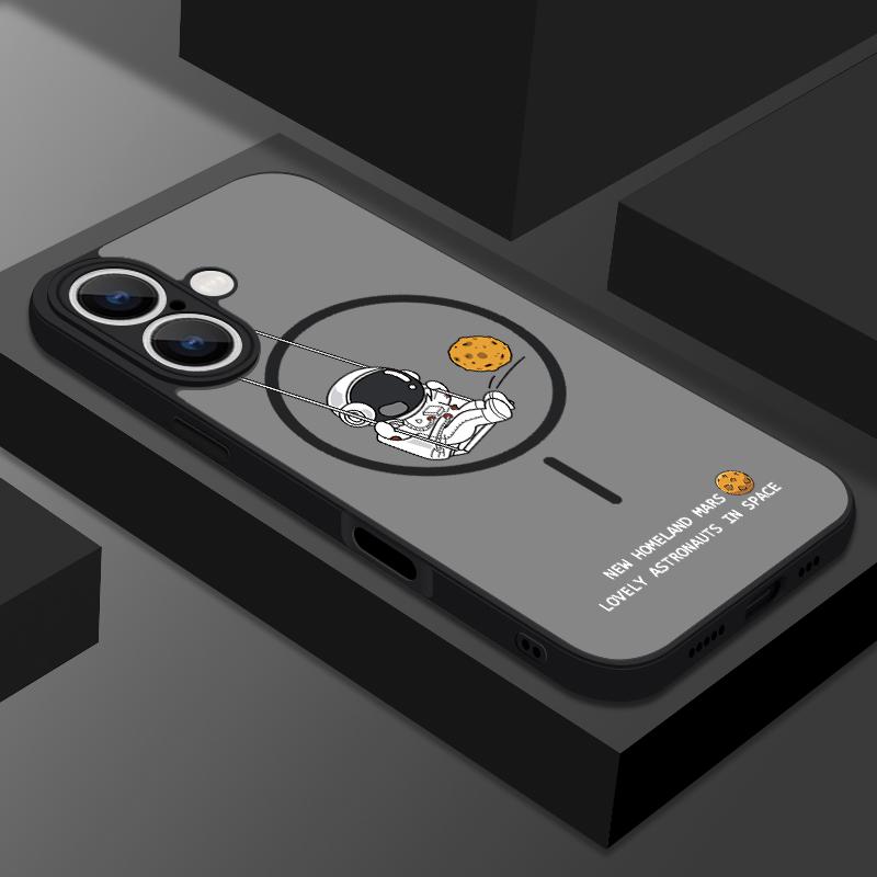 Cartoon Astronaut Hülle Für iPhone 16 Pro Max Hülle iPhone 15 Pro Max 14 13 Magnetisch Für Magsafe Matt Rückseite Hüllen iPhone 16 Pro black