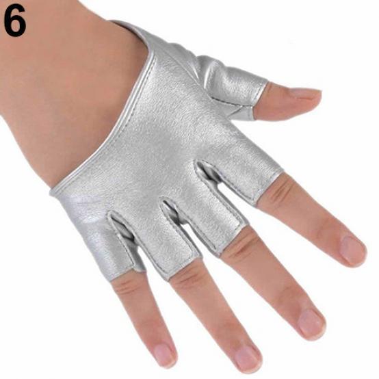 Mode Sexy Frauen Mädchen Halbfinger Fingerlos Fahren Tanzhandschuhe Geschenke silber