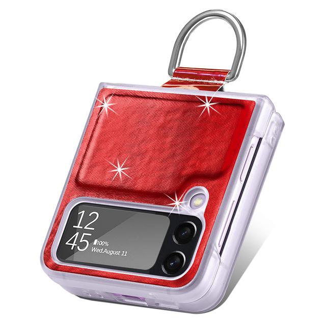 Mode Tragbare Ring Halter Telefon Fall Für Samsung Galaxy Z Flip 4 5g Flip4 Flip3 Flip 3 Klapp Abdeckung für Samsung Flip4 for Samsung Z Flip 4 rot