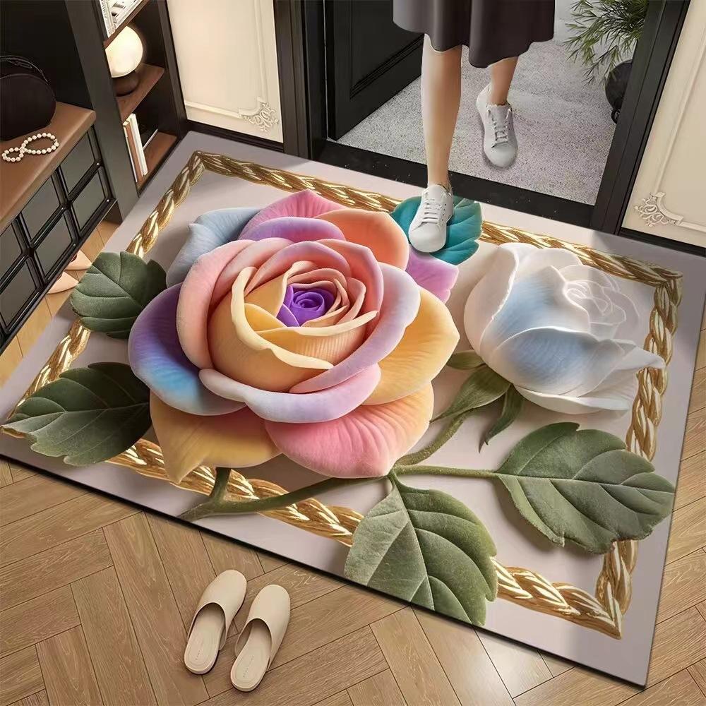 3D Eingangsblumen Teppich Badezimmer Bodenmatte Eingangstür Badezimmer Anti-Rutsch-Matte Fußmatte 120*160cm bunt