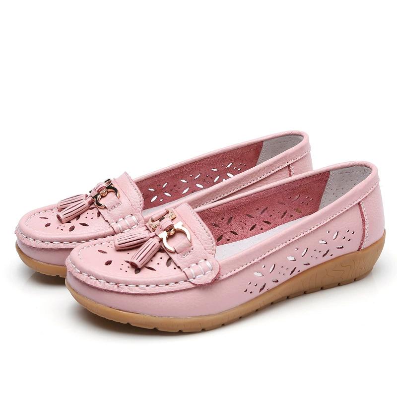 Sommerliche ausgeschnittene Lederschuhe für Damen, Einzelne Schuhe, Bohnenschuhe für Damen, Schuhe mit weicher Sohle und abgeschrägtem Absatz, Perforierte Schuhe für Damen EU38/CN39 rosa