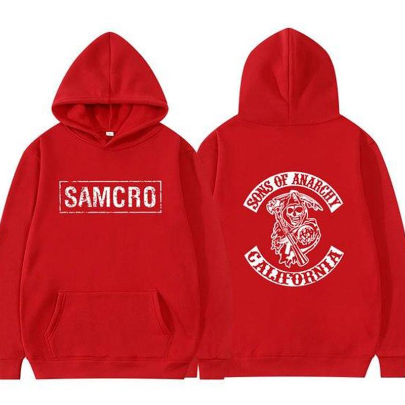 Sons of Anarchy SAMCRO Doppelseitiger Druck Streetwear Männer Frauen Harajuku Marke Design Hoodie Herren Übergroße Pullover Sweatshirt M rot