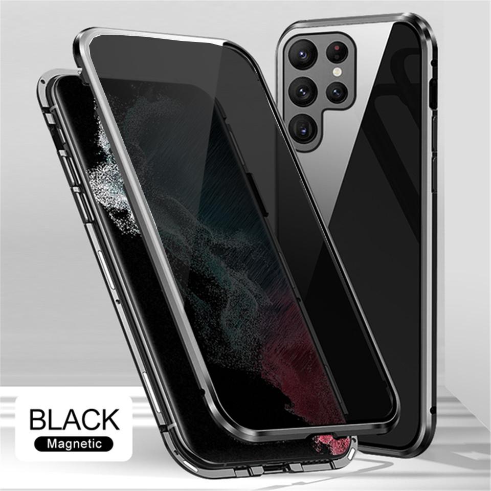 Privatsphäre Metall magnetische doppelseitige Glas für Samsung S23 S22 S21 S20 Ultra S20 S21FE Hinweis 20 Ultra A34 A14 A54 A53 A52 A71 Fall Samsung S21 schwarz