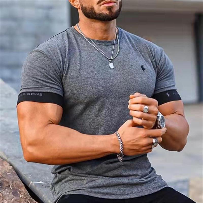 Gym T-Shirt Herren Kurzarm T-Shirt Lässiges Slim T-Shirt Männlich Fitness Bodybuilding Shirt Workout T-Shirt Tops Sommerkleidung M dunkelgrau