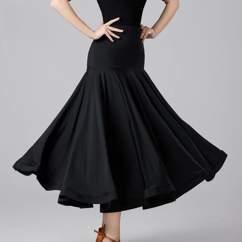 Damen Modernes Schwingkleid Walzer Gesellschaftstanz Übung Rüschen Langes Kleid Damen Gesellschaftstanz Halber Rock Einfarbig Lange Kleider XS schwarz