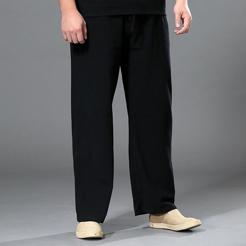 Hosen Große Größe Sommer Männer Baumwolle Hohe Große Größen Breite Bein Leinen Hose Übergroße Jogger Hosen Männlich Plus größe Lose Hosen Männer 9XL schwarz
