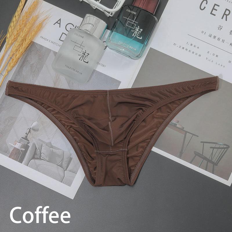 Männer Erotische Unterwäsche Beutel Nahtlose Höschen Eis Seide Slips Niedrige Taille Unterwäsche Ultra-dünne Sexy 2XL kaffeebraun