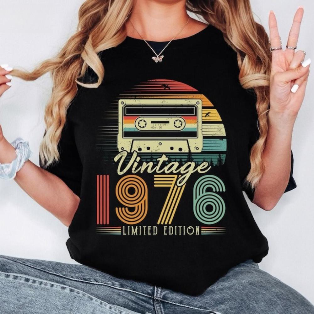 50. Geburtstag T-Shirt Vintage 1976 Limitierte Auflage Kassette T-Shirt 1976 Geburtstag T-Shirt Retro Stil Herren Damen Unisex S black