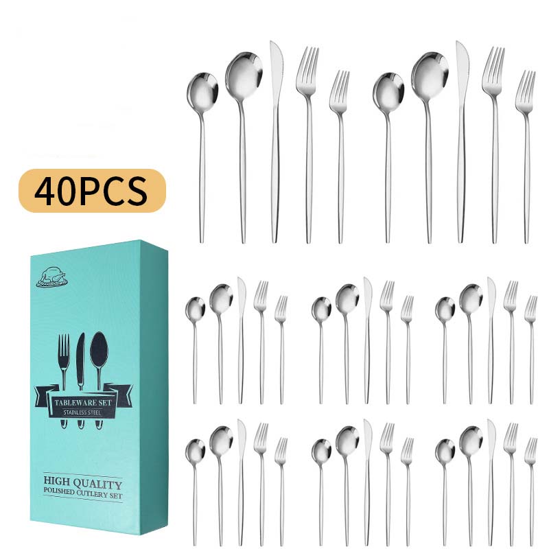 40Pcs / 8 Sets Edelstahl Geschirr Set Messer Kuchen Gabel Teelöffel Besteck Set Küchengeschirr Set Home Party Dinner Set Geschirr Set Geschirr 40 pcs set