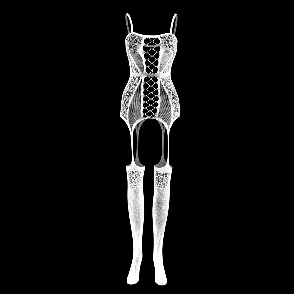 NEU Damen durchsichtiger Body-Strumpf, Body, Dessous, Chemise, rückenfrei, Neckholder, einteilig, Netz-Overall, Strumpf, Dessous, sexy, Übergröße XXL weiß