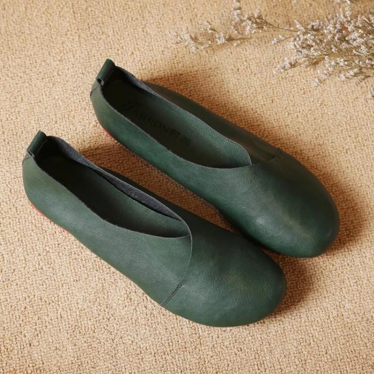 Fashion Echtes Leder frauen Schuhe Einfache Pendeln Flache Bequeme Große Größe Damen Schuhe Non-slip Mutter Schuhe Chaussure Femme 40 grün