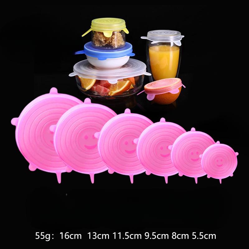 6 Teile/los Lebensmittel Einstellbare Elastische Silikon Abdeckung Kappe Universal Erweiterbar Deckel für Dosen Gerichte Schüssel Wiederverwendbare Stretch Küche 24pcs（4set） rosa