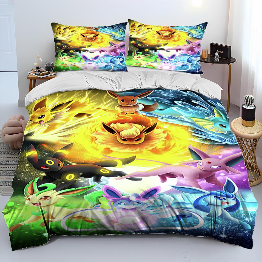3D Cartoon Pikachu Pokemon Monster Bettdecke Bettwäsche Set Bettbezug Bett Set Steppdecke Bezug Kissenbezug Queen Bettwäsche Set Erwachsene Kinder AU Single(140*210cm)3pcs