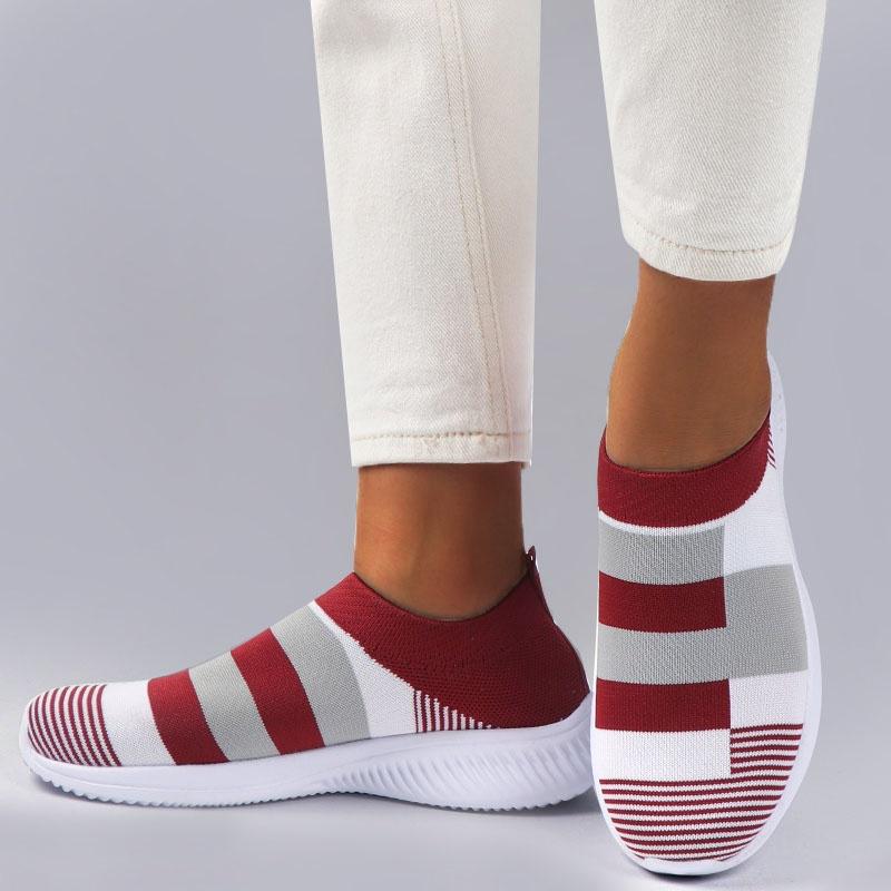 Frauen Turnschuhe Vulkanisierte Schuhe Socke Turnschuhe Frauen Sommer Slip Auf Flache Schuhe Frauen Müßiggänger Casual Socken Schuhe 38 rot