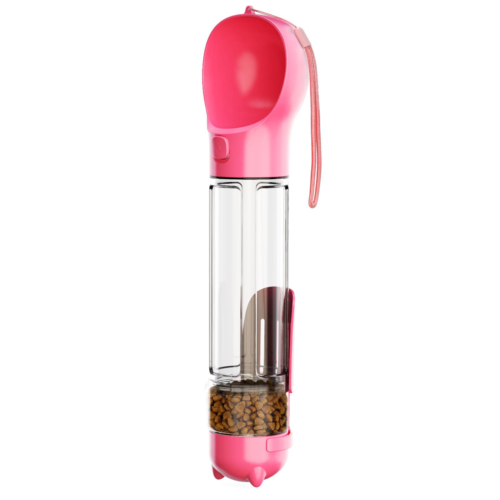 Hundewasserflasche, tragbar, für den Außenbereich, für Welpen, zum Trinken, Futternäpfe, Kotspender, auslaufsicher, multifunktionaler Wasserbecher, Heimtierbedarf 300ml rosa