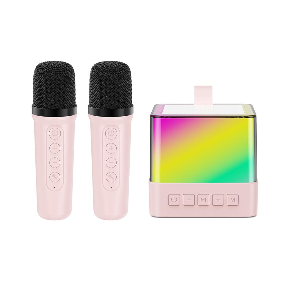 Mini Karaoke Maschine Drahtlose Mikrofon und Lautsprecher Set mit 2 Mikrofon LED Farbe Licht Handheld rosa