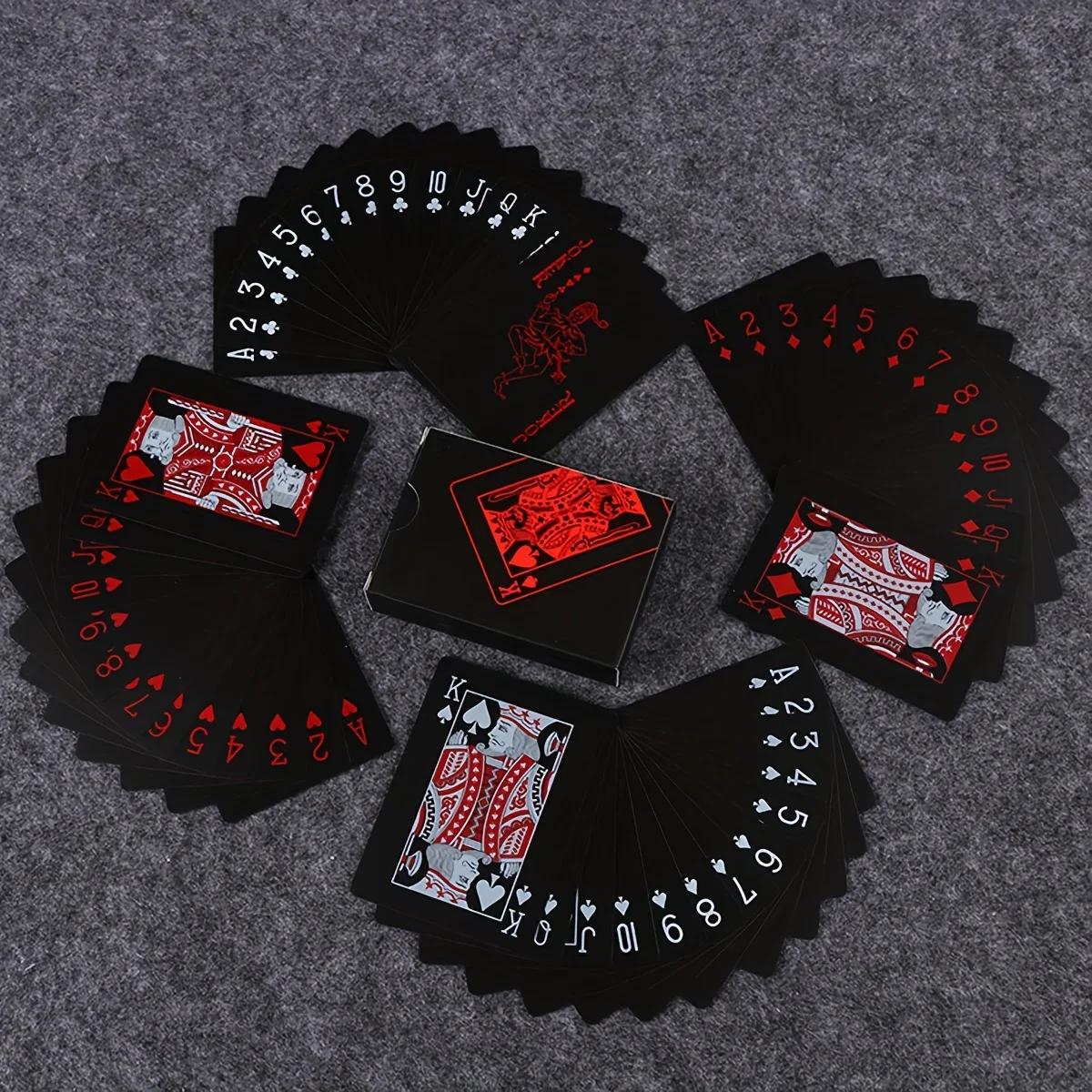 54 Stück/Set-Karte wasserdicht Schwarz Matt Spiel schwarze Plastikkarte Brettspielkarte PVC-Karte rot