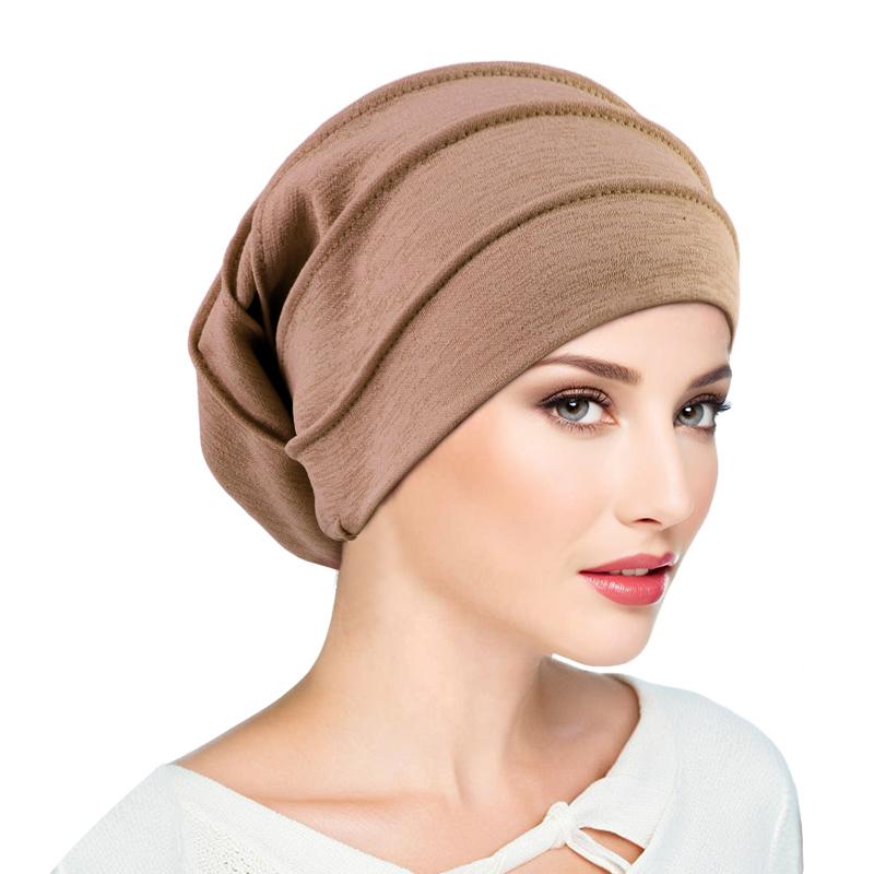 Muslimische Damen Stretch Schlaf Chemo Mütze Baumwolle Beanie Schlaf Hijab Turban Kopfbedeckung Kappe Kopftuch für Krebs Haarausfall Zubehör Size fits all kaffeebraun